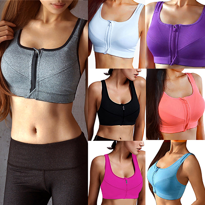 Sports Bra Women Gym Fitness Zipper High Impact Vest Active Wear