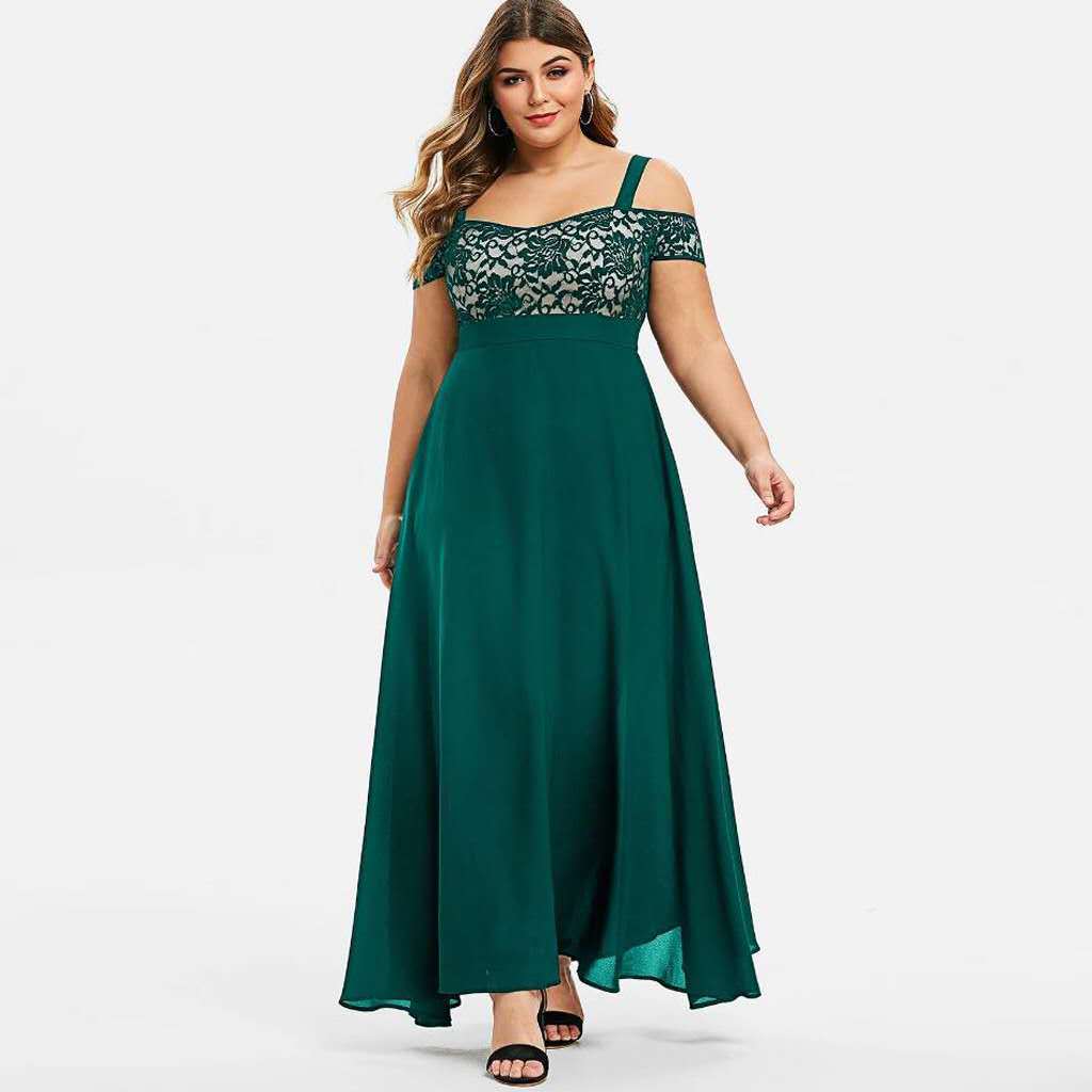 Dam Plus Size Cold Shoulder Floral Lace Maxi Party Evening Camis Long Dress