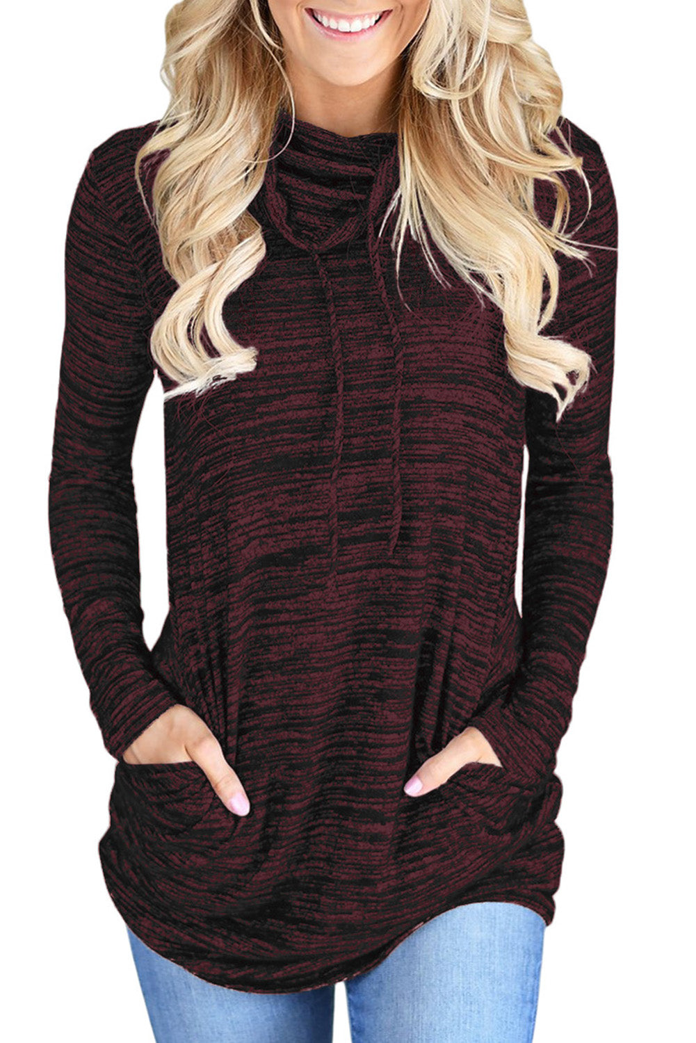 Heather Burgundy Mysig Cowl Neck dragsko