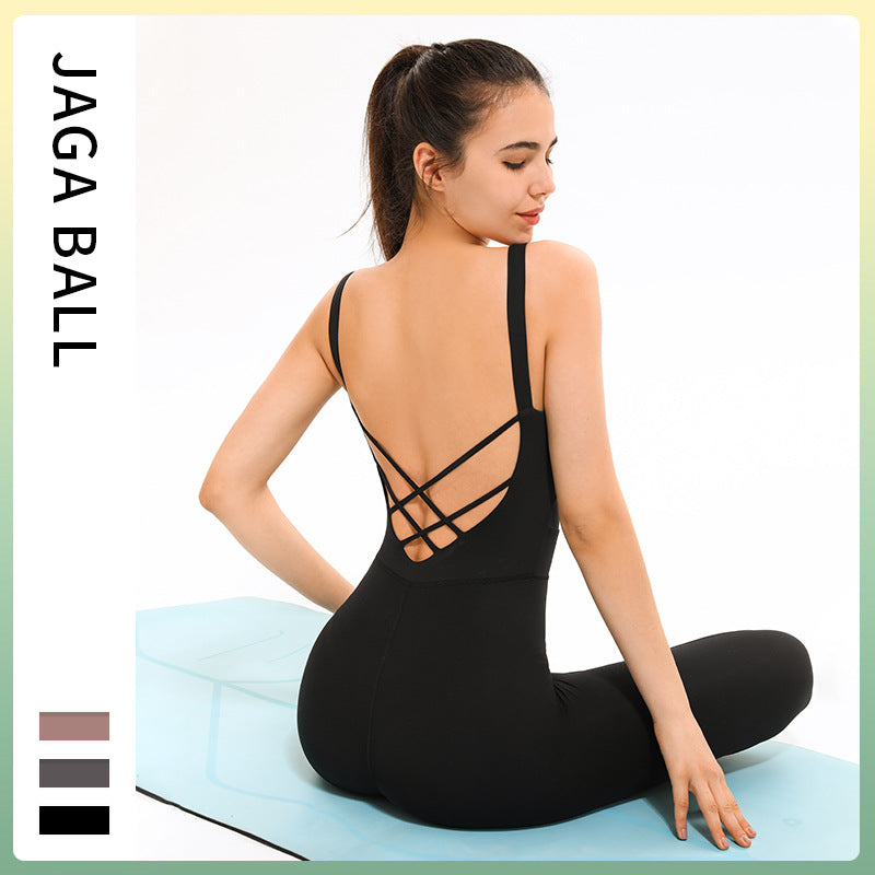 Traje deportivo de fitness todo en uno, traje de yoga de aire para mujer, mono sexy de cadera color melocotón