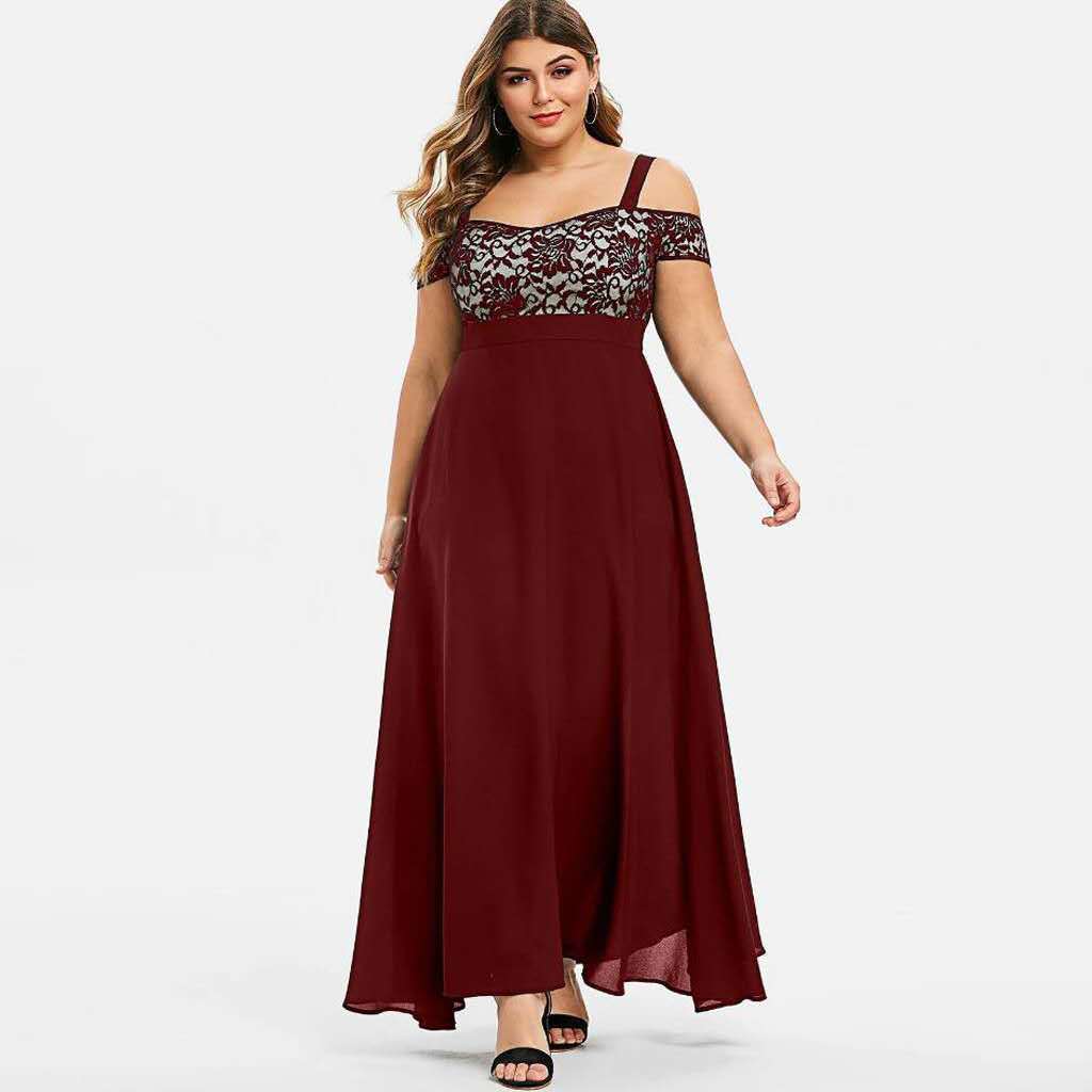 Dam Plus Size Cold Shoulder Floral Lace Maxi Party Evening Camis Long Dress