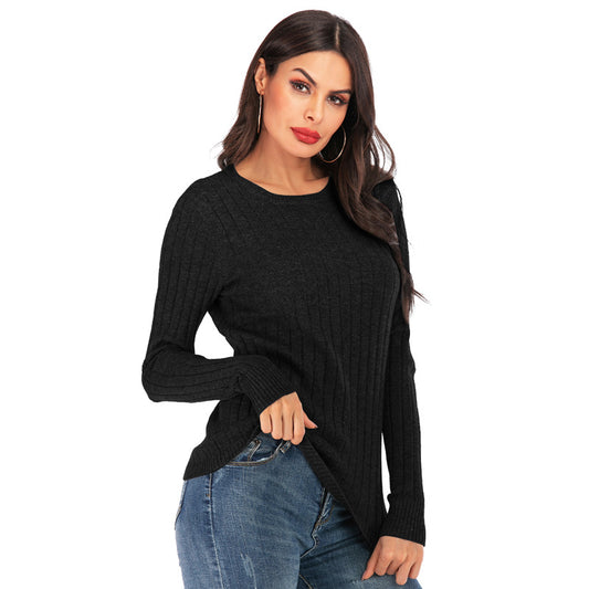 Knitted Pullover Bottoming Shirt Pure Color Tight Stretch Sweater Long-sleeved Women Blouse