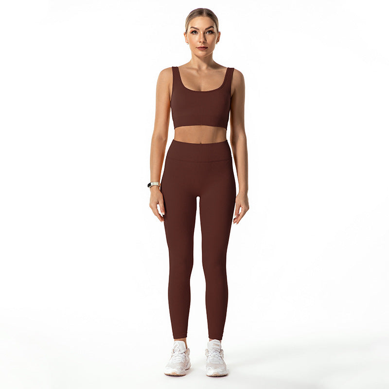 Solid Color Seamless Thread Suit Women's Sports Two-Piece Suit