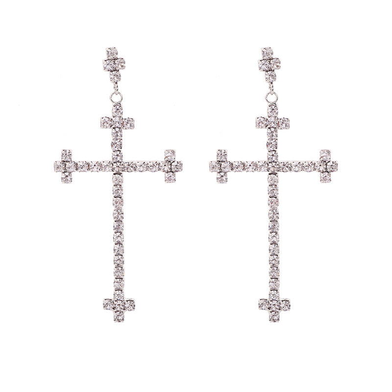 Women Cubic Zirconia Cross Drop Earrings