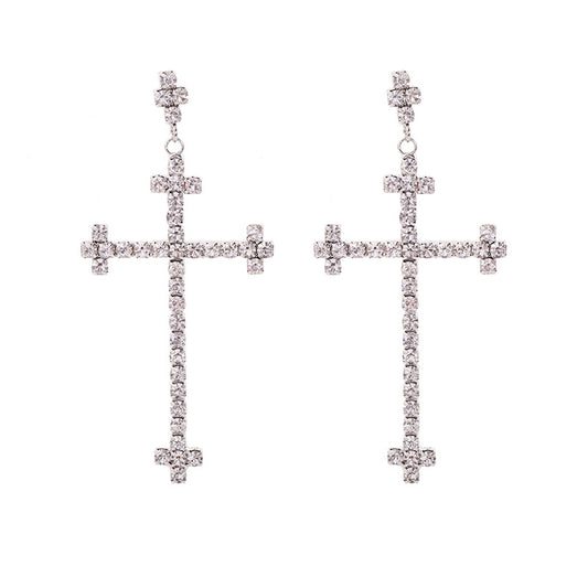 Kvinnor Cubic Zirconia Cross Drop örhängen 