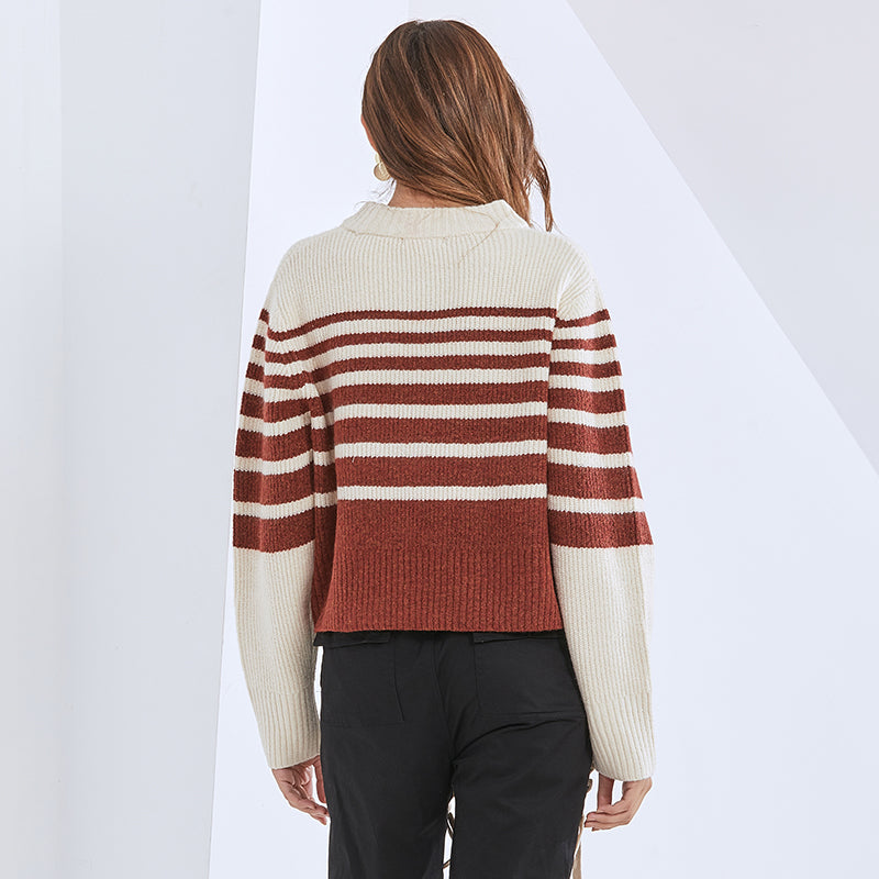 O Neck Long Sleeve Striped Sweaters Women Jumper