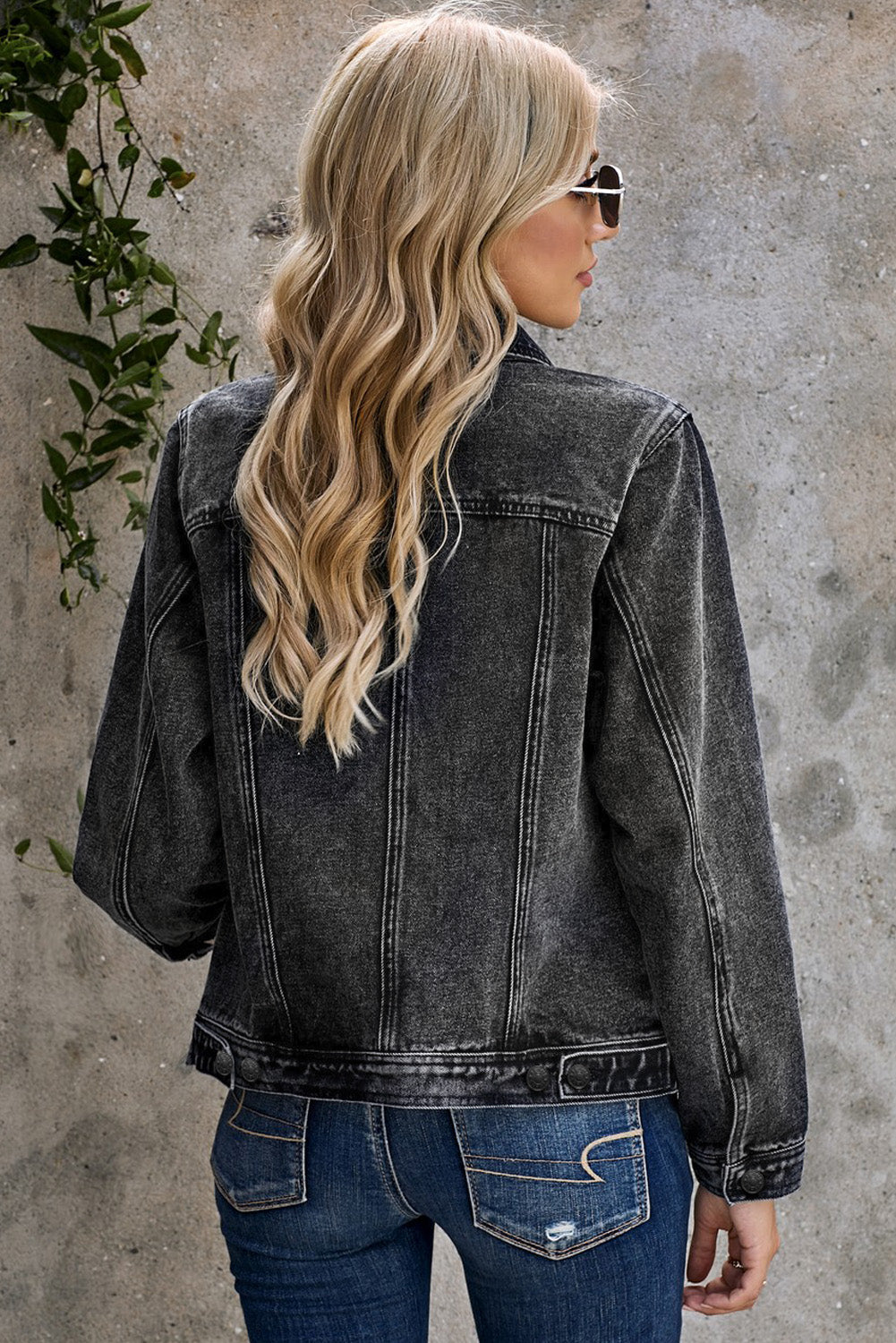 Gray Wash Button Pocket Denim Jacket