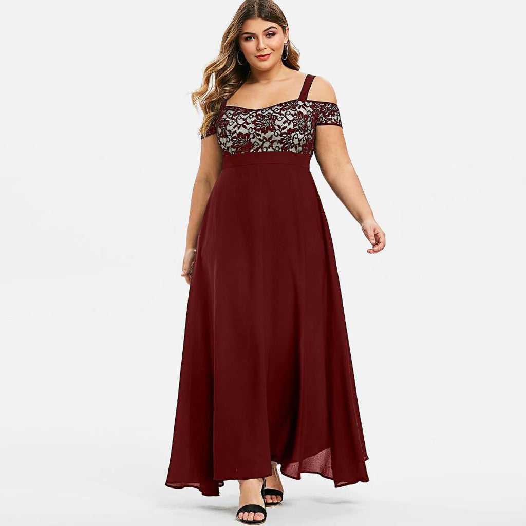 Dam Plus Size Cold Shoulder Floral Lace Maxi Party Evening Camis Long Dress