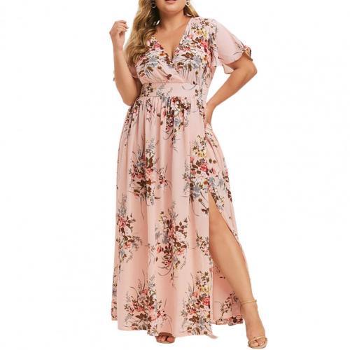 Short Sleeve Maxi Dress Flower Print Long Dress Beachwear