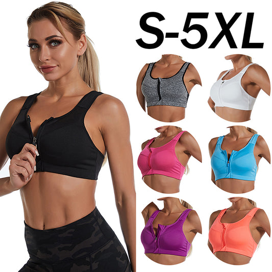 Sports Bra Women Gym Fitness Zipper High Impact Vest Active Wear