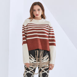 O Neck Long Sleeve Striped Sweaters Women Jumper