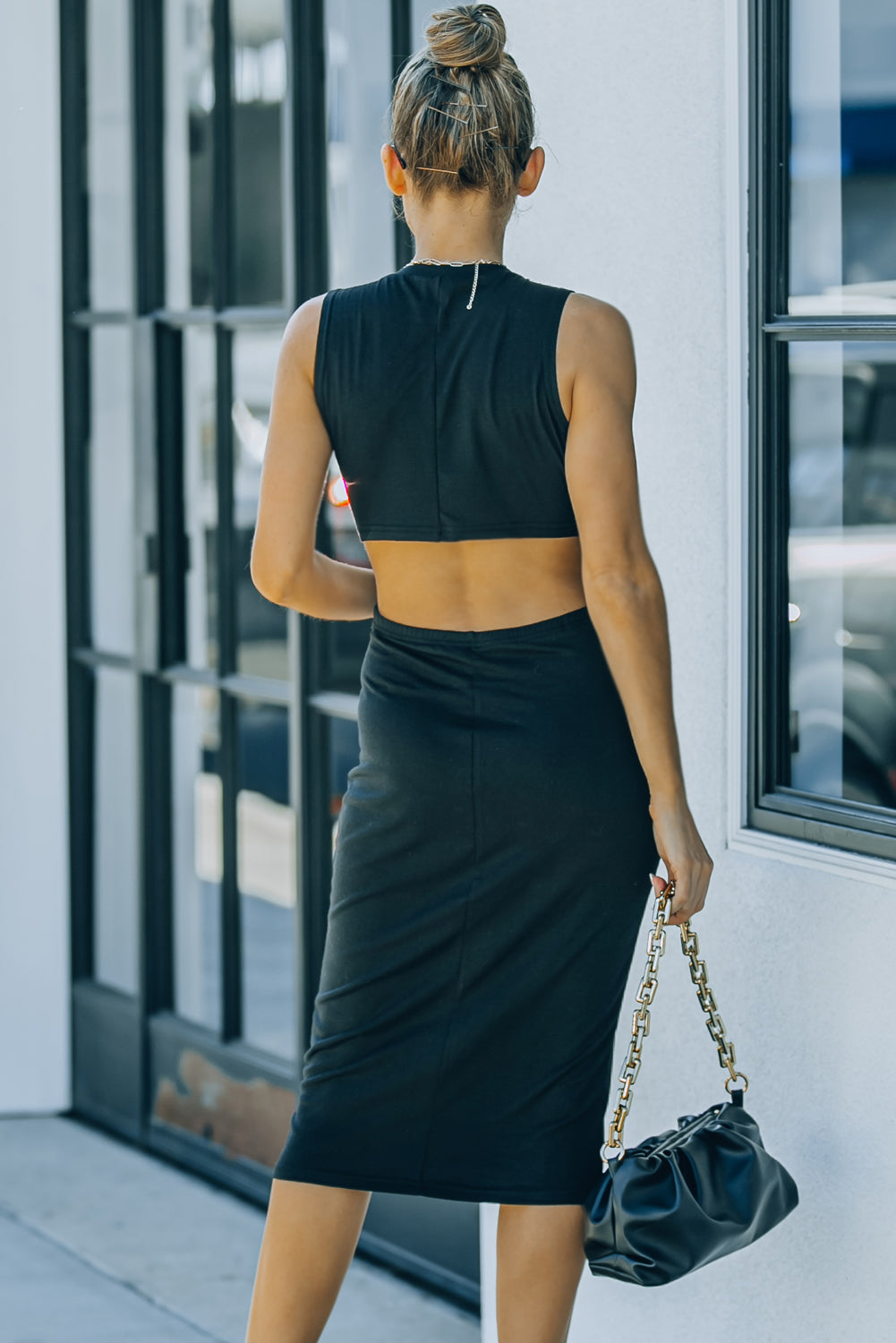 Black Twist Front Cutout Tank Midi Dress