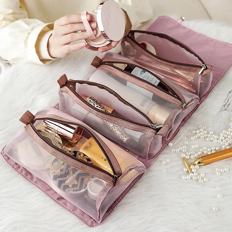 Cosmetic Bag Travel Organizer Foldable Hanging Nylon Makeup Bag