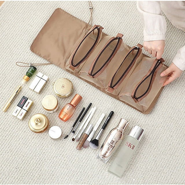 Cosmetic Bag Travel Organizer Foldable Hanging Nylon Makeup Bag