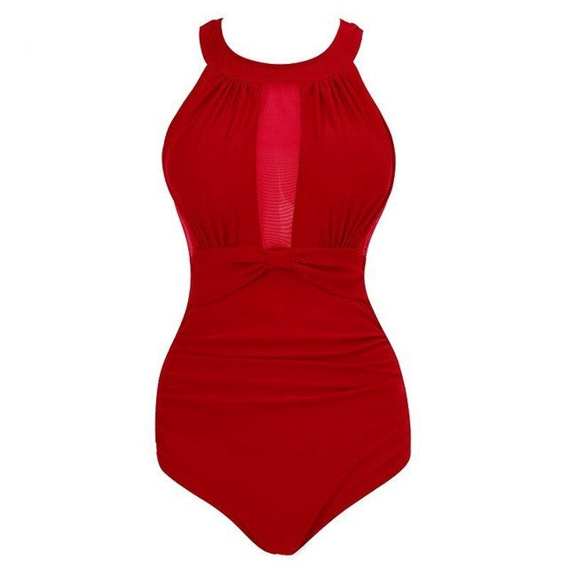 Sexy One Piece Swimsuit Women Mesh Patchwork Bathing Suits