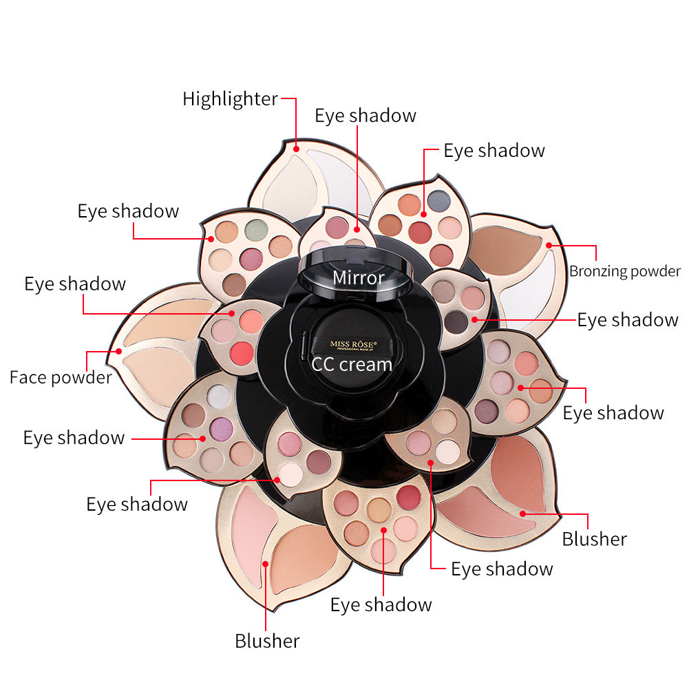 Multi-Functional Flower Rotating Eye Shadow Highlighter Blush Palette Makeup Set