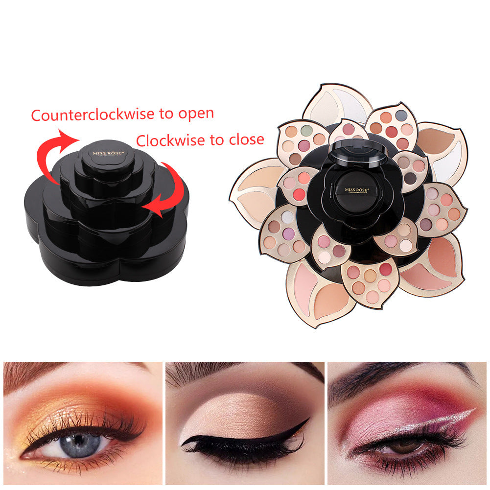 Multi-Functional Flower Rotating Eye Shadow Highlighter Blush Palette Makeup Set