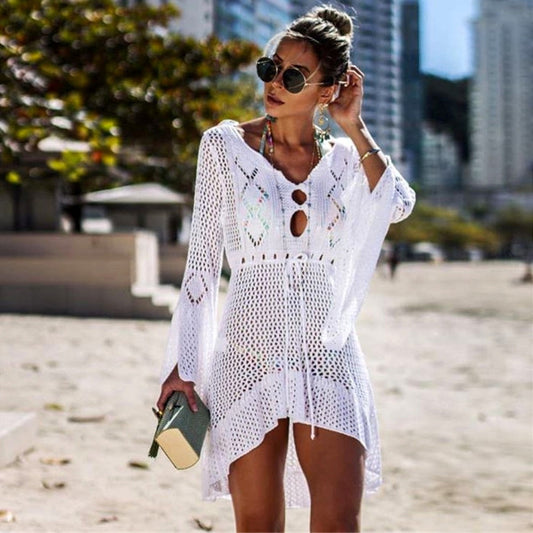 Women Sexy Solid Color Crochet Knitted Beach Cover Up