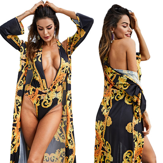 Women Sexy Colorful Print Holiday Boho Bikini Beach Cover Up Suit