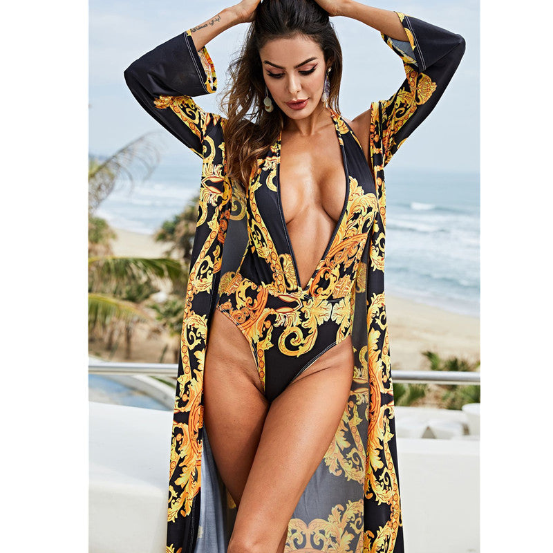 Women Sexy Colorful Print Holiday Boho Bikini Beach Cover Up Suit