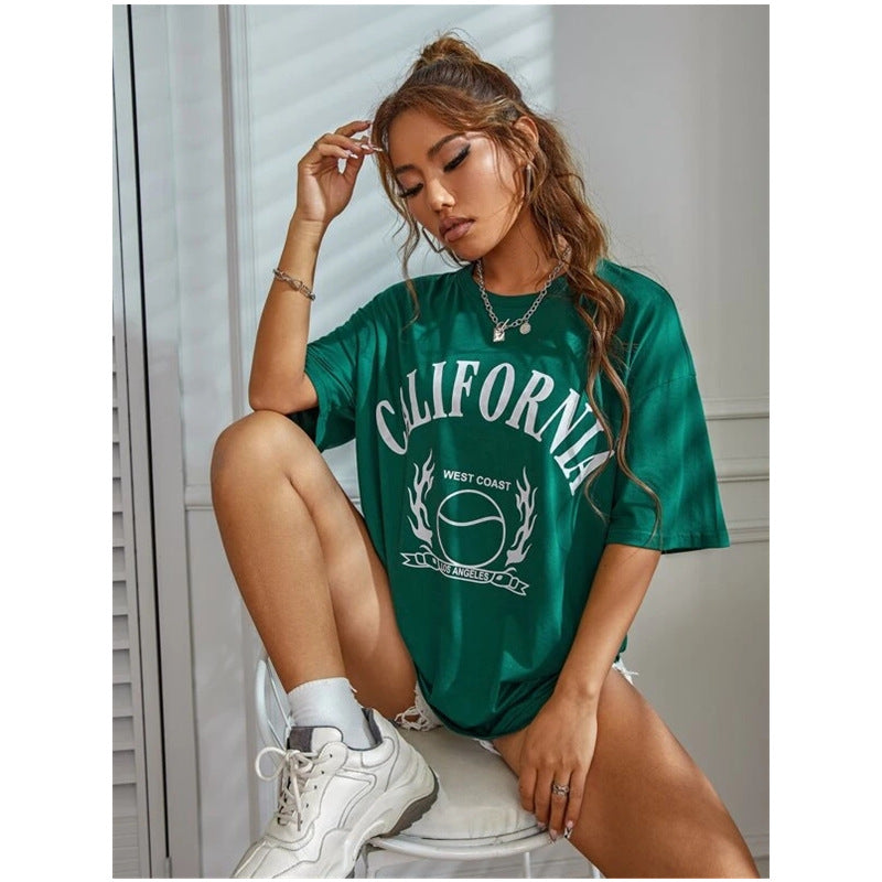 Women Letter Printed Loose Summer T-shirt Short Sleeve Tops