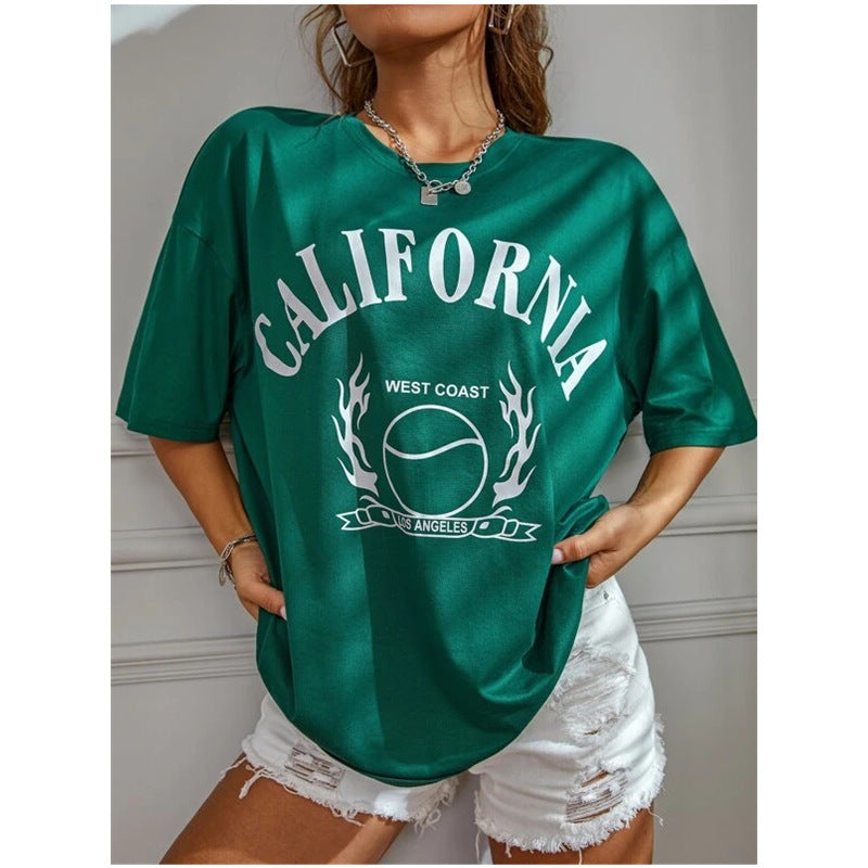 Women Letter Printed Loose Summer T-shirt Short Sleeve Tops