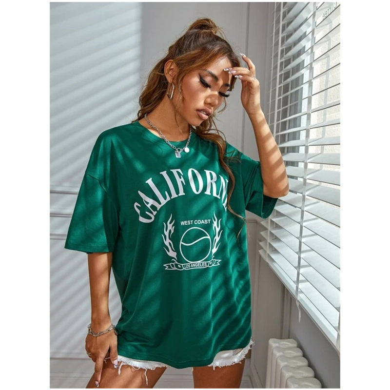 Women Letter Printed Loose Summer T-shirt Short Sleeve Tops