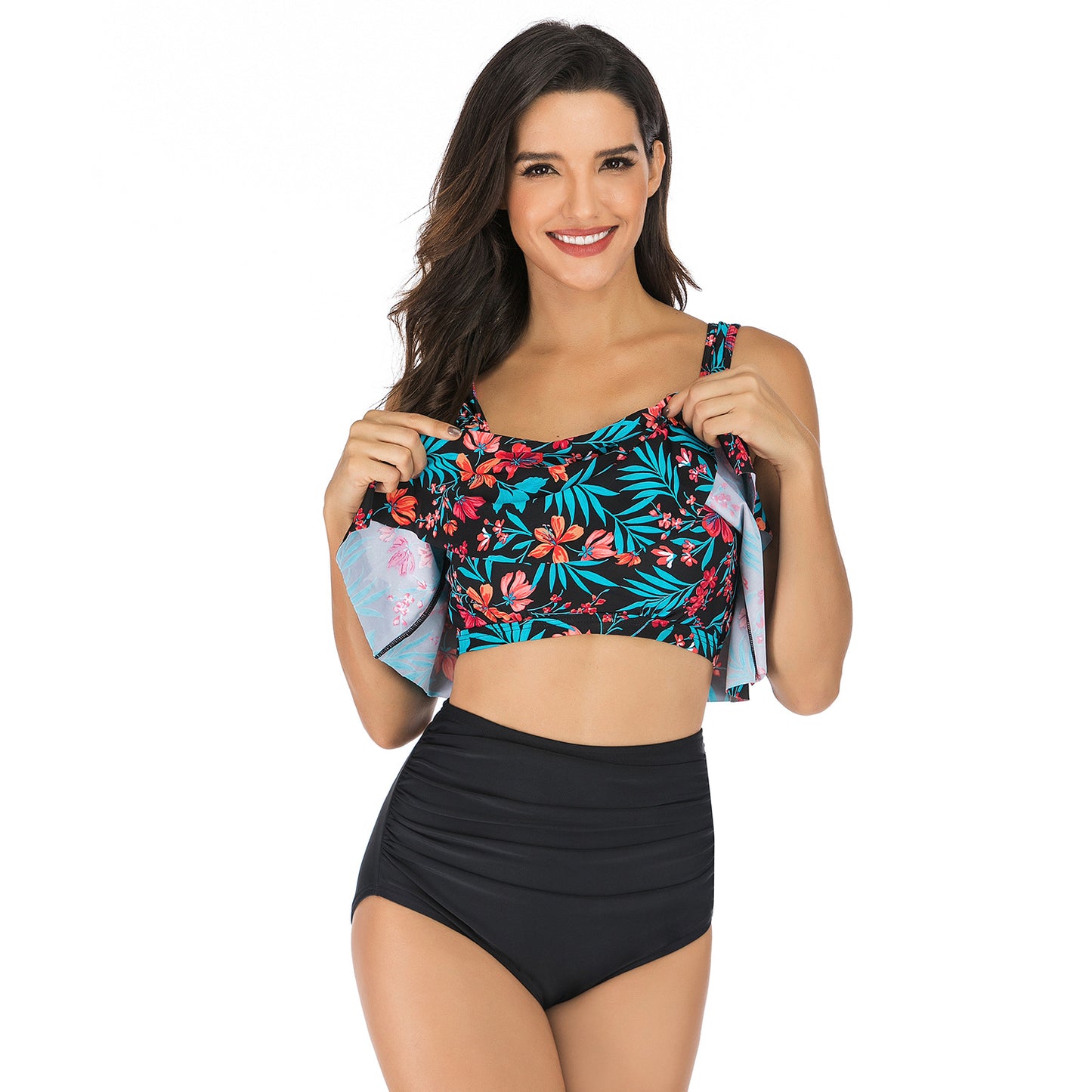 Sexy Swimsuit Sling Print Split High Waist Tankini